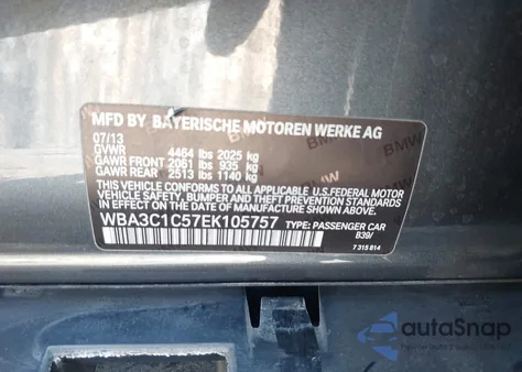 2014 BMW 328I из США, поврежденный, VIN WBA3C1C57EK105757